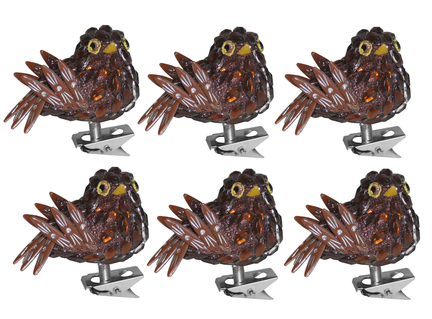 6x Vögel auf Clip Baumschmuck Vogel Dekoration Glitzer Schmuckstein Vogelfigur