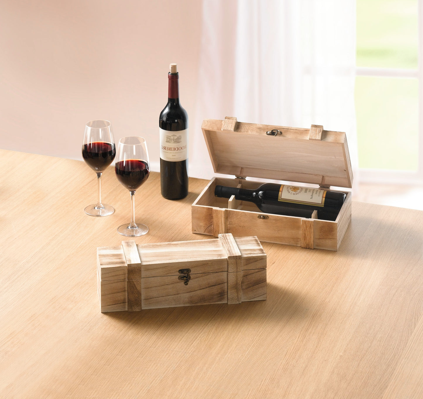 Holz Truhe rustikal für 2 Flaschen Wein Geschenkbox Deko Getränke Wein Weinkiste