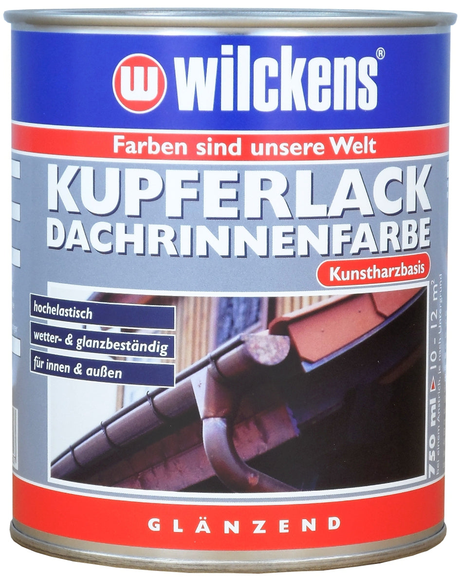 Kupferlack Dachrinnenfarbe 750ml glänzend Innen Außen Lack Dachrinnen Kupfer