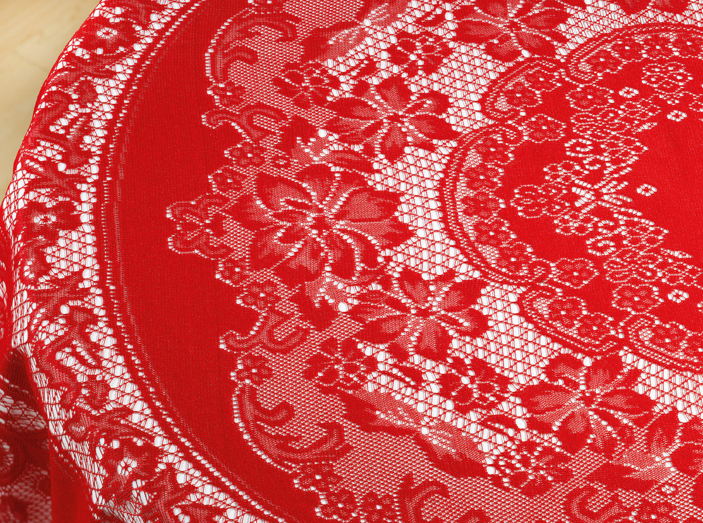 Spitzen Tischdecke Ø 180cm rot Decke Weihnachtsdecke Tischläufer rund