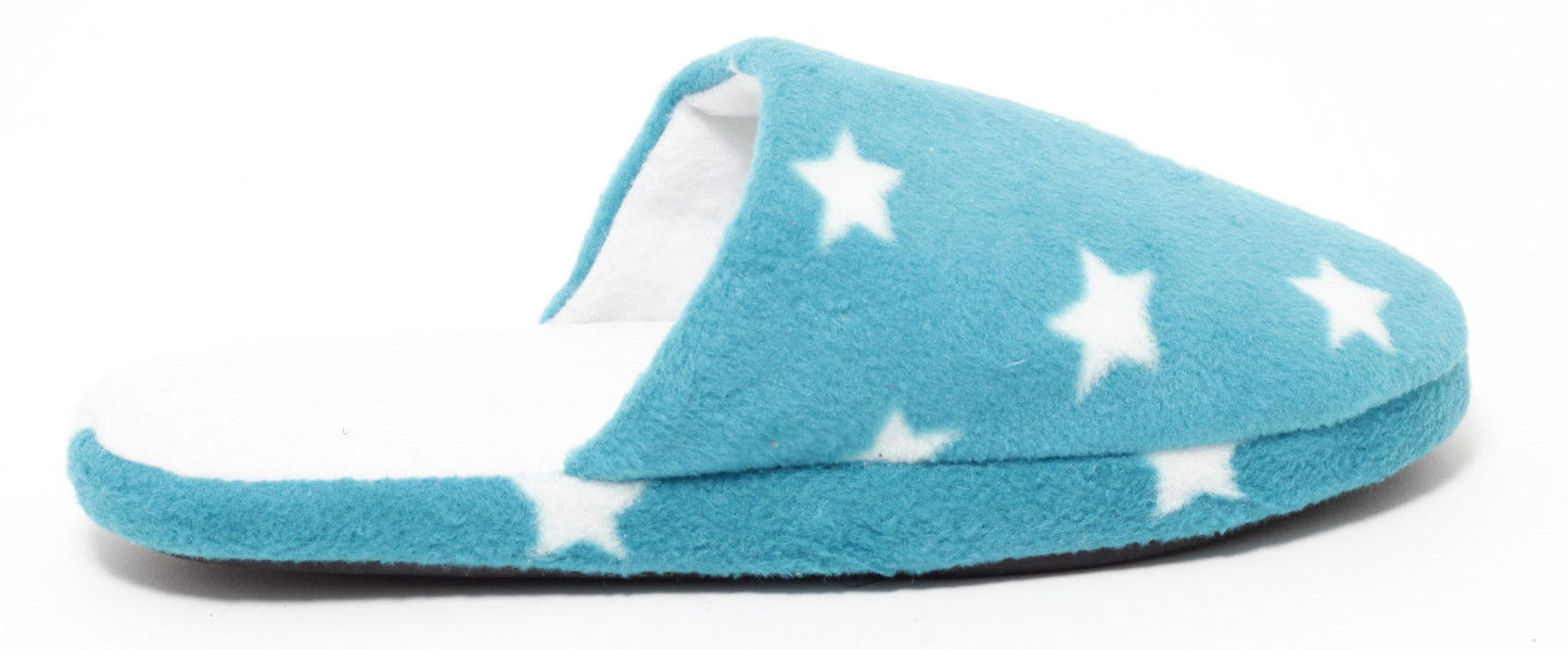 Mädchen Damen Fleece Hausschuhe STERNE Slipper Pantoffel Puschen Schuhe petrol