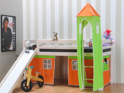 Thuka Kinder Turm Spielturm für Kinderbett Hochbett Rutschbett Bett grün orange