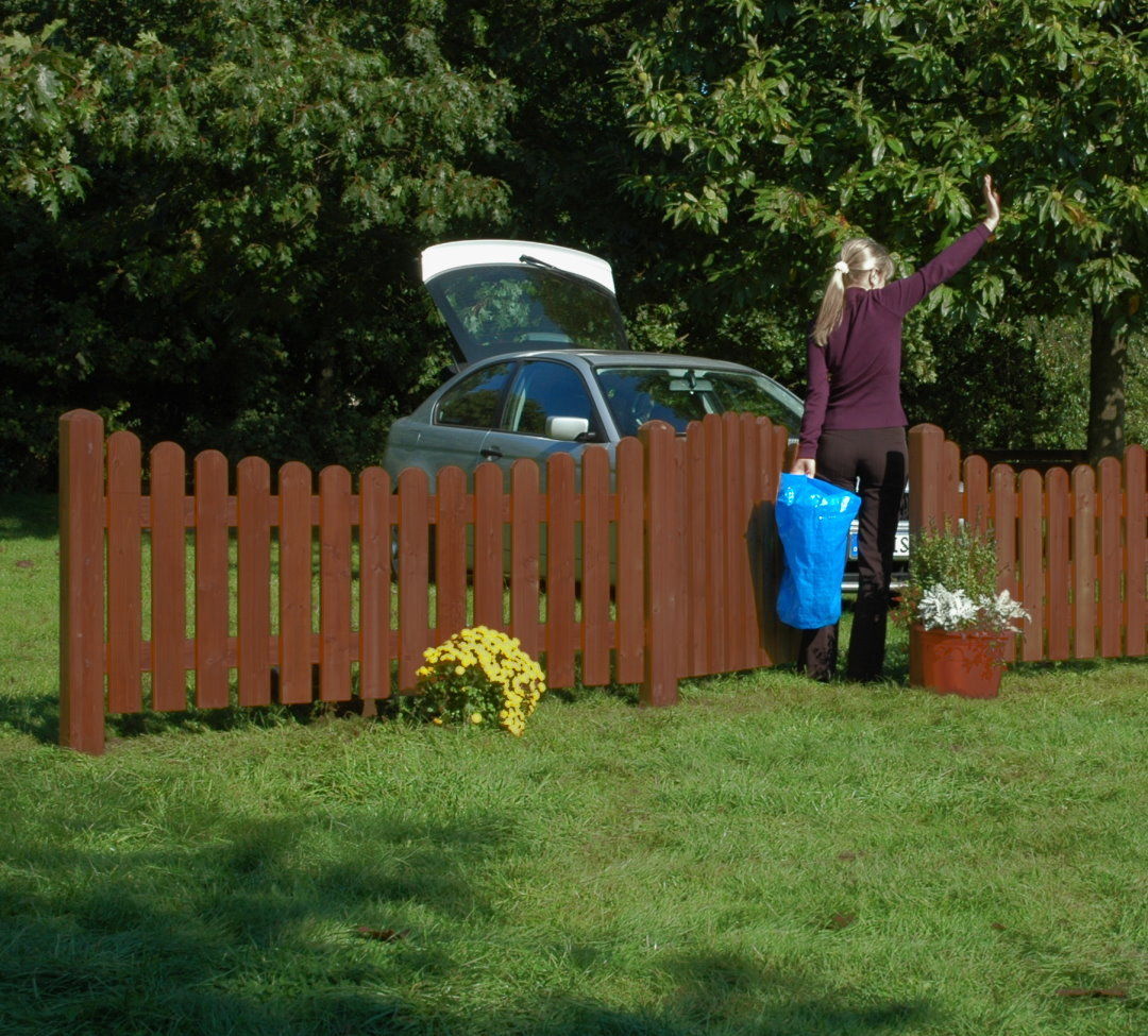 JODA Holzpforte 100x80/90 Zaun Pforte Holz Gartentpforte Walnuss geschwungen