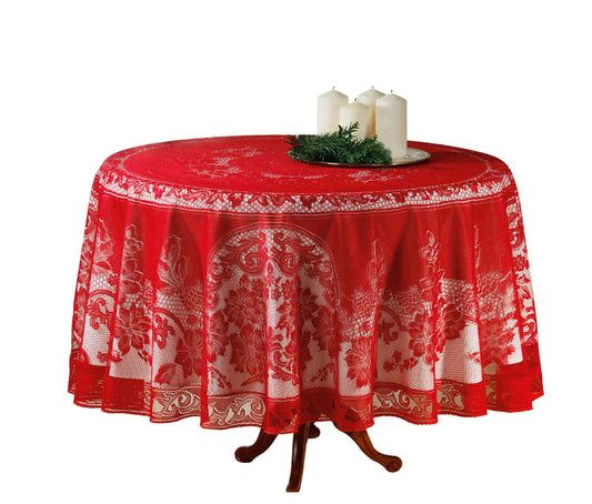 Spitzen Tischdecke Ø 180cm rot Decke Weihnachtsdecke Tischläufer rund