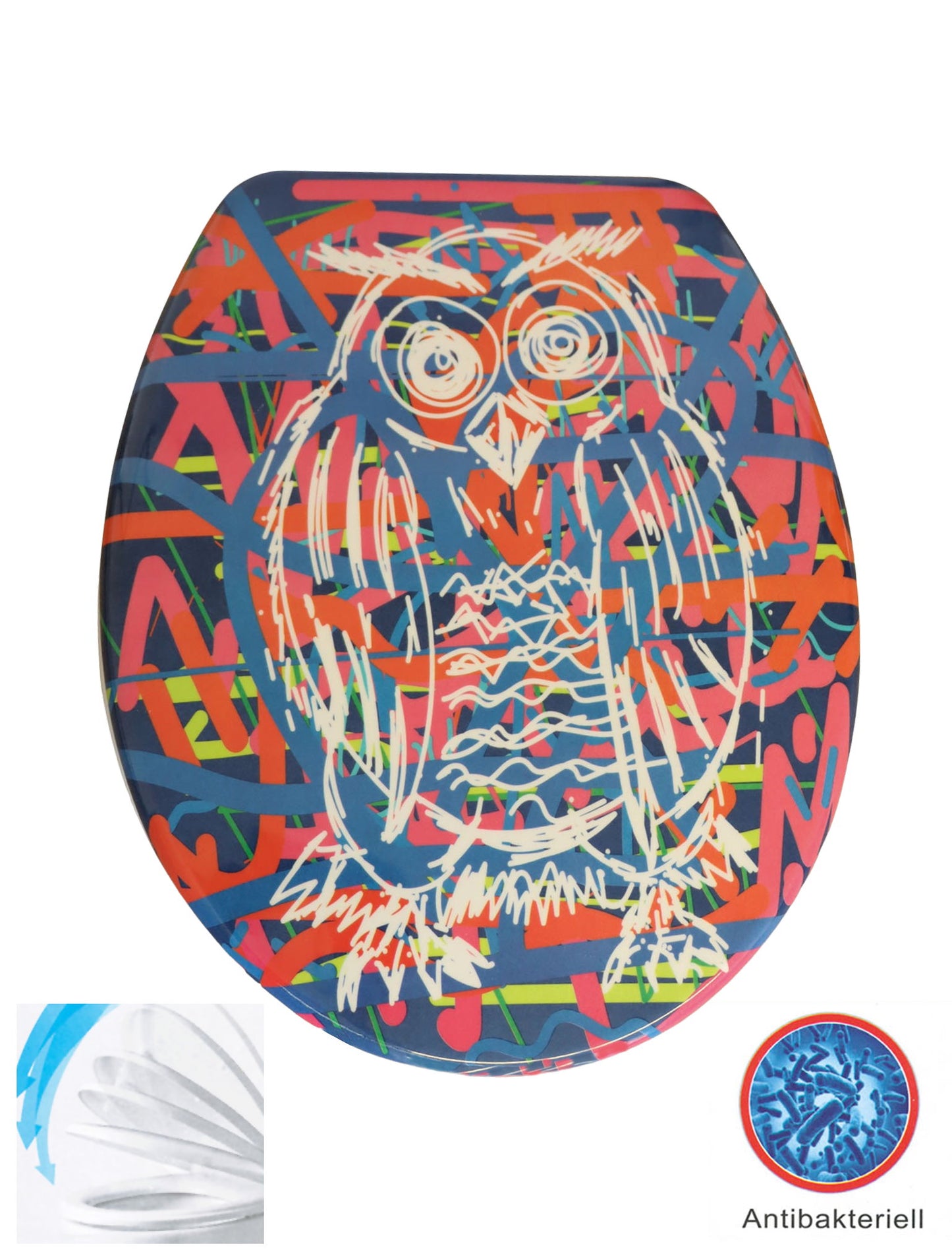 WC Sitz "Eule" Pop Art mit Absenkautomatik Deckel WC-Brille Toilettendeckel bunt
