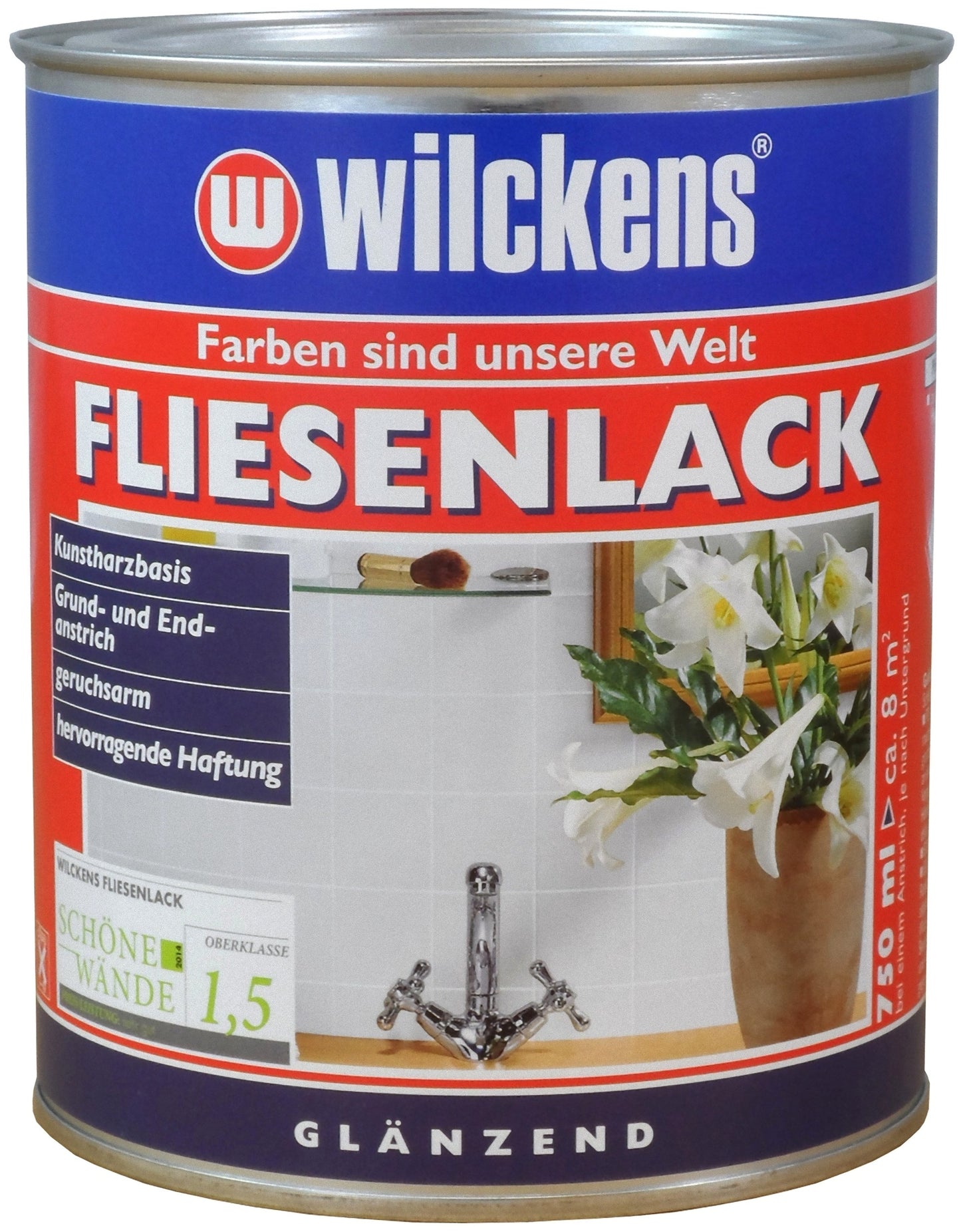 Wilckens 0,75l Fliesenlack glänzend cremeweiß Fliesen Farbe Lack Lackfarbe