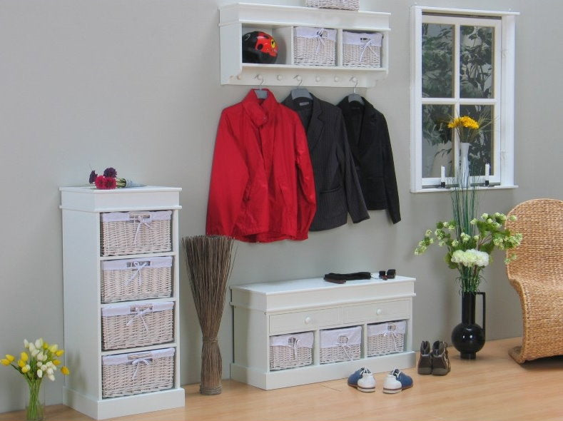 Kommode Mia Bank + 3 Körbe Sitzbank Garderobe Flur Möbel Schuhschrank weiss