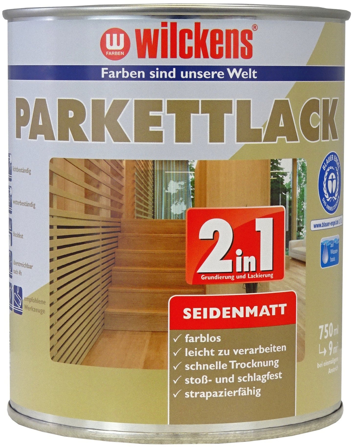 Wilckens 0,75l 2in1 Parkettlack seidenmatt Farblos Grundierung Fußboden Parkett