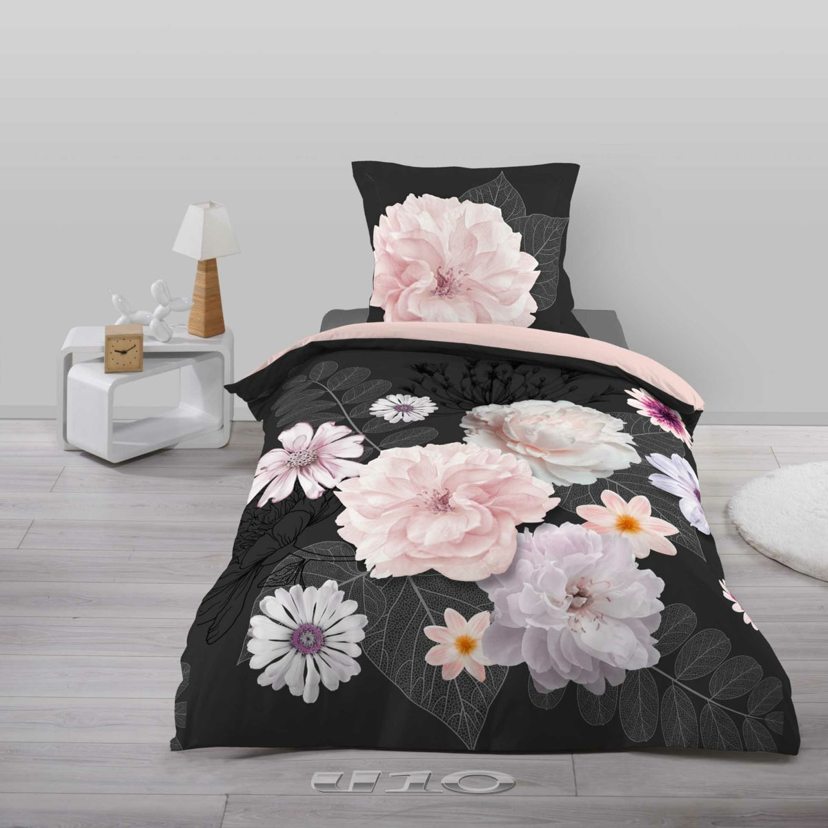 2tlg. Flanell Wende Bettwäsche Blumen Baumwolle 140x200 Bettbezug Kissenbezug