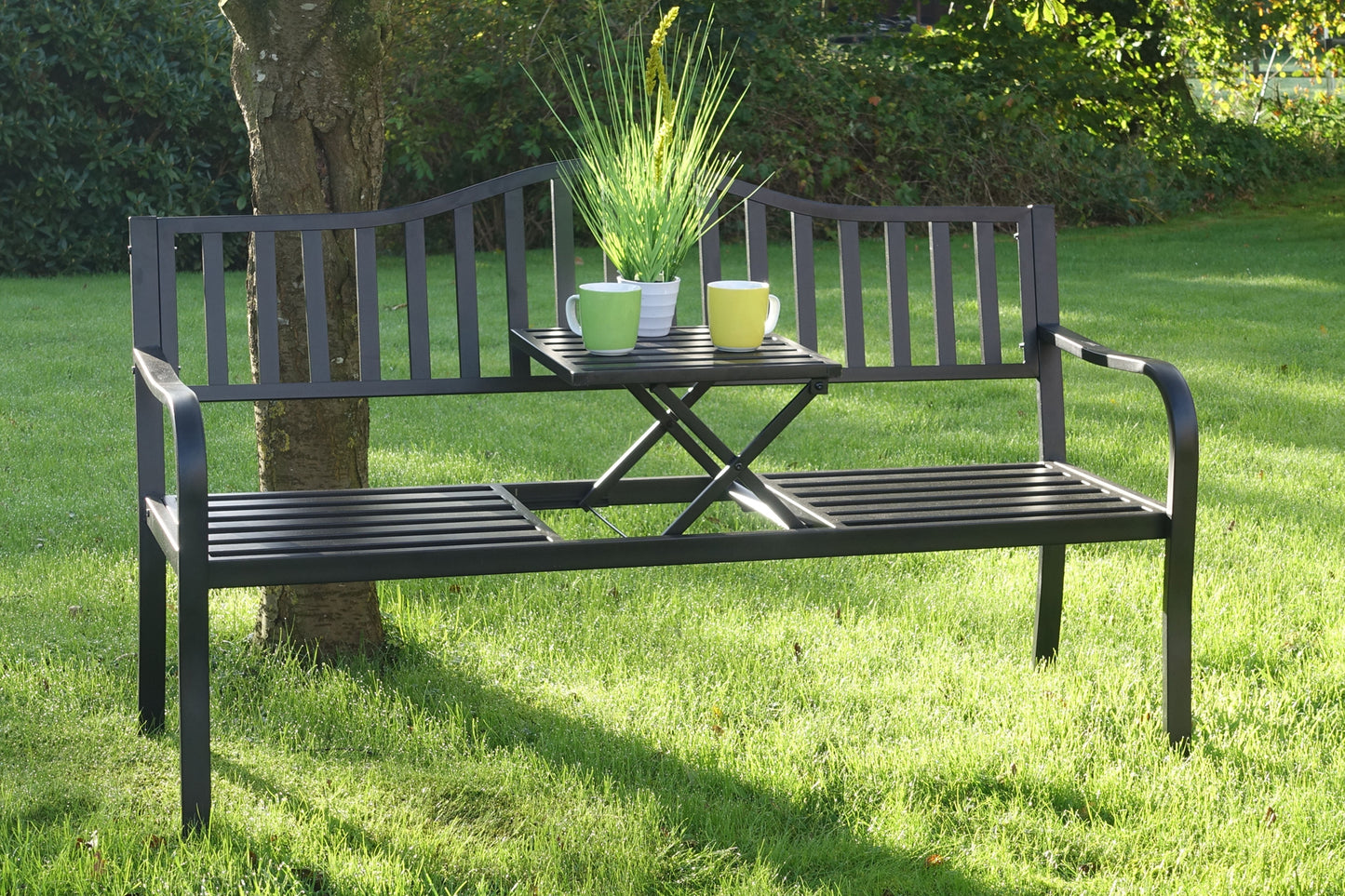 2in1 Metall Gartenbank + Klapptisch Bank Parkbank Sitzbank Tisch Terrasse Möbel