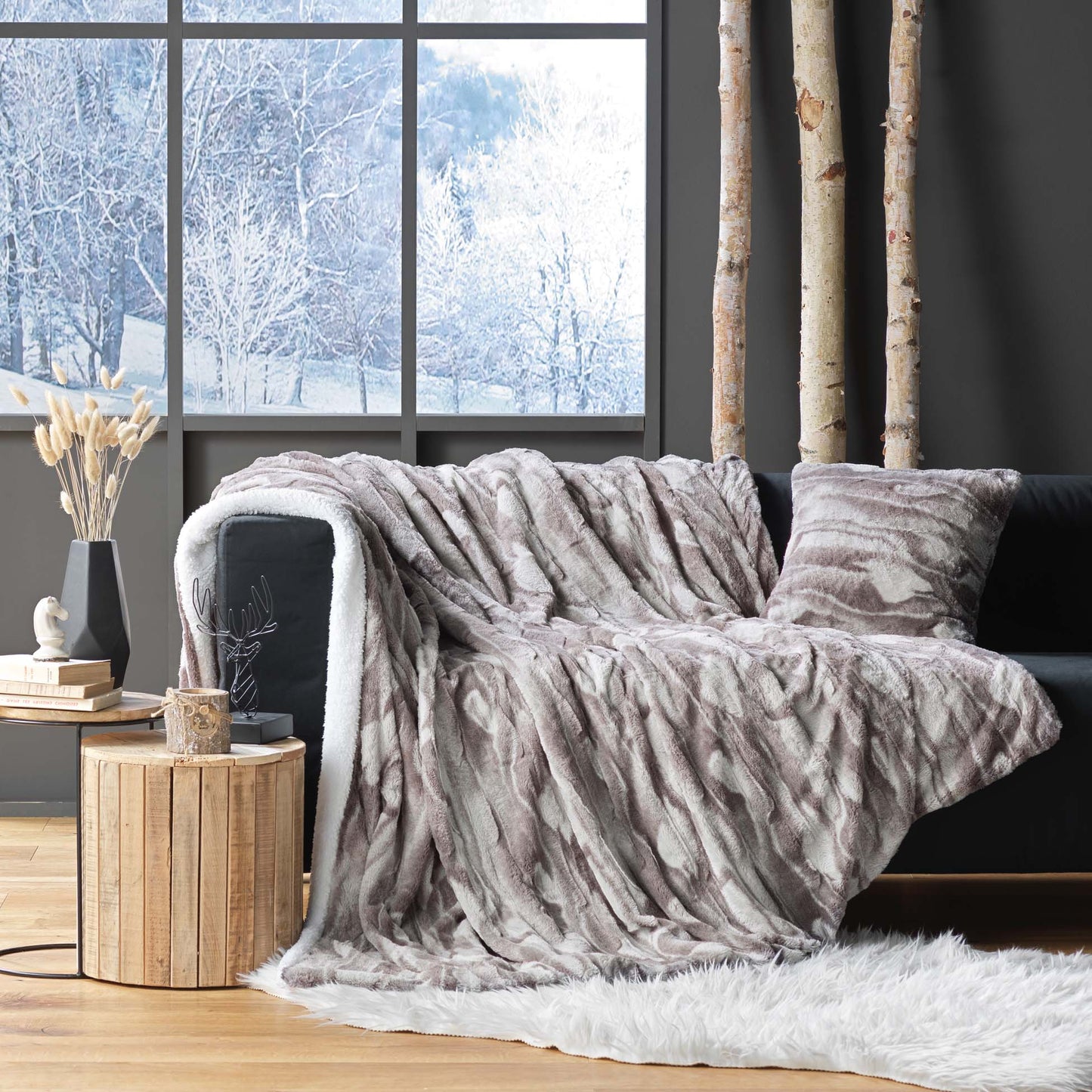 XXL Kuscheldecke Felloptik 180x220 Tagesdecke Kunstfell Decke Felldecke Imitat