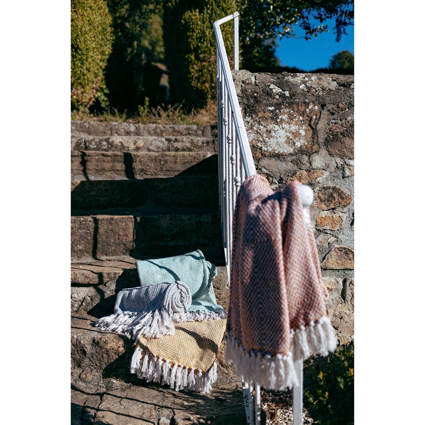 Wohndecke 125x150 Baumwolle Tagesdecke Fransen Kuscheldecke Sofa Couch Decke