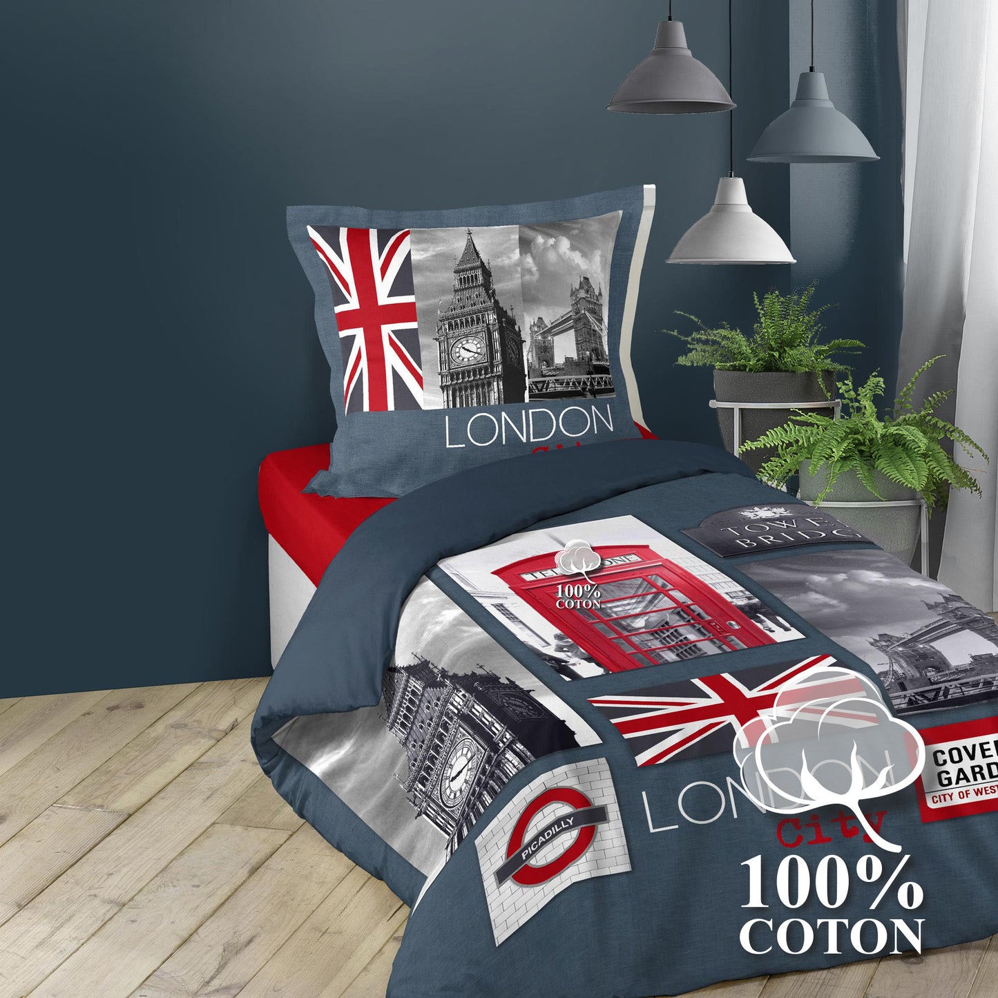 2tlg. Wende Bettwäsche 140x200 London Baumwolle Bett Decke Bezug Bettgarnitur