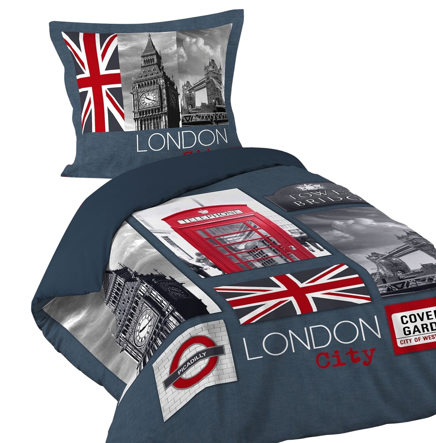 2tlg. Wende Bettwäsche 140x200 London Baumwolle Bett Decke Bezug Bettgarnitur