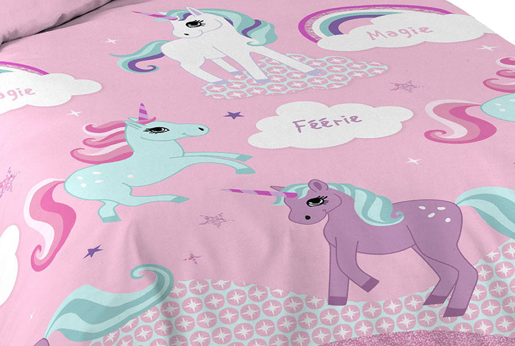 2tlg. Mädchen Bettwäsche 140x200cm Einhorn Baumwolle Bettdecke Bettgarnitur rosa