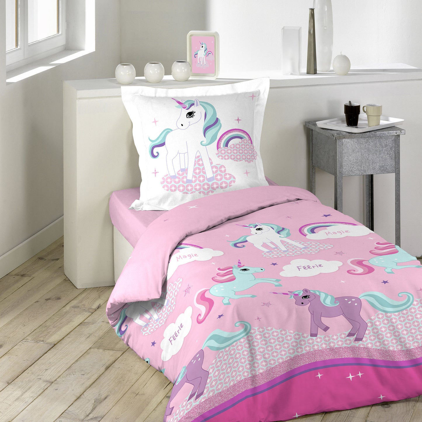 2tlg. Mädchen Bettwäsche 140x200cm Einhorn Baumwolle Bettdecke Bettgarnitur rosa