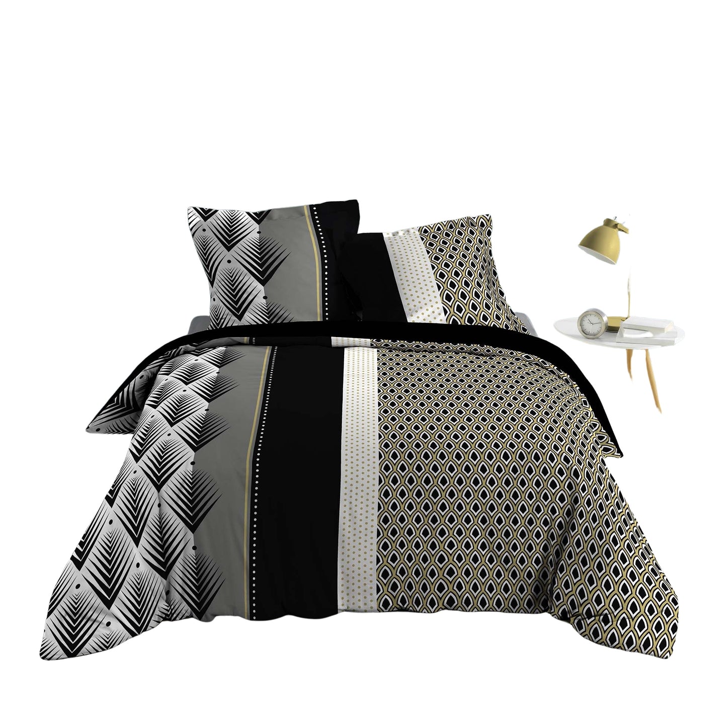 3tlg. Bettwäsche 240x220cm modern grau Muster Baumwolle Bettdecke Übergröße Bett