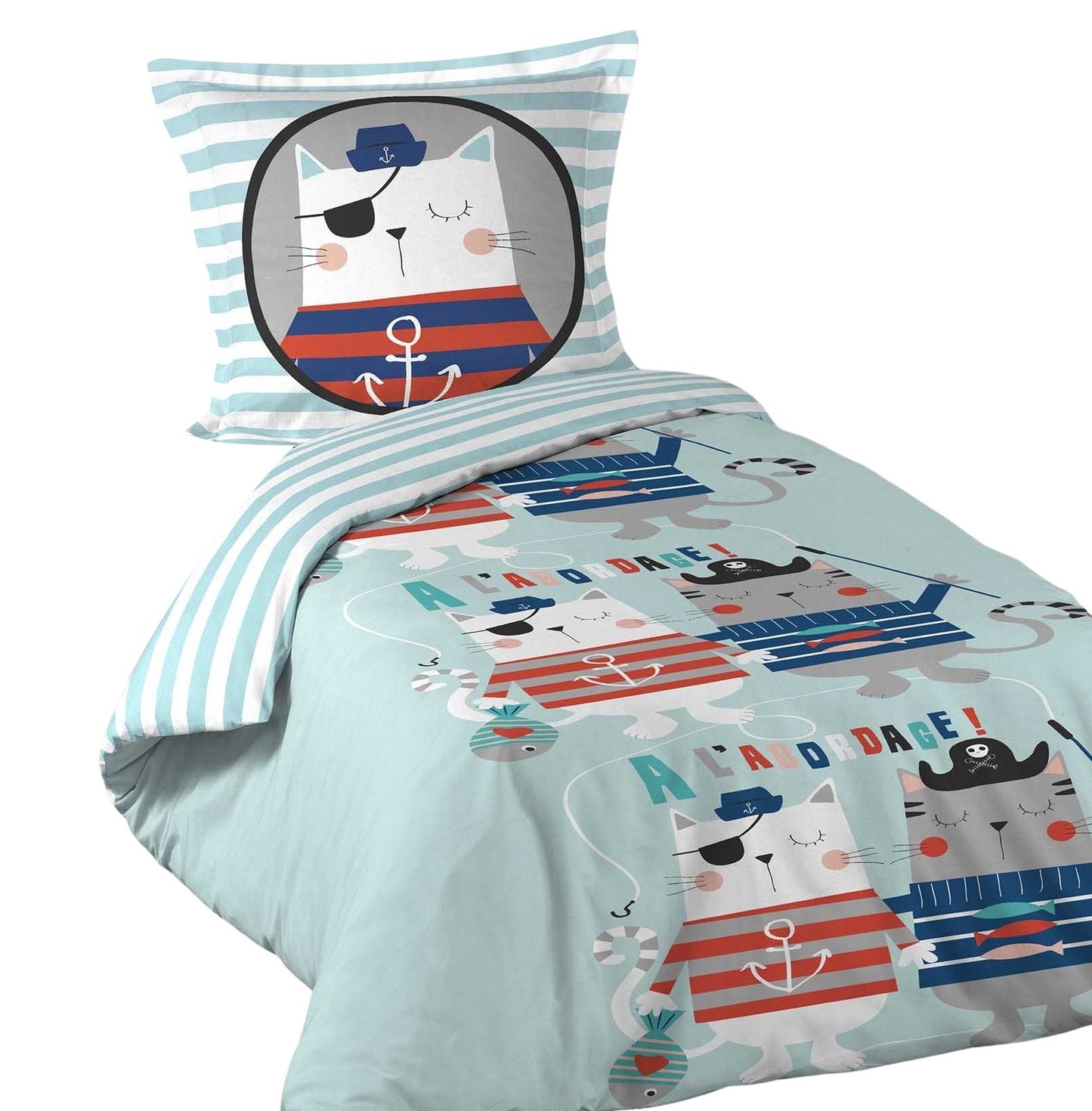 Jungen Wende Bettwäsche Pirat 140x200 Baumwolle Bettdecke Bettgarnitur blau bunt