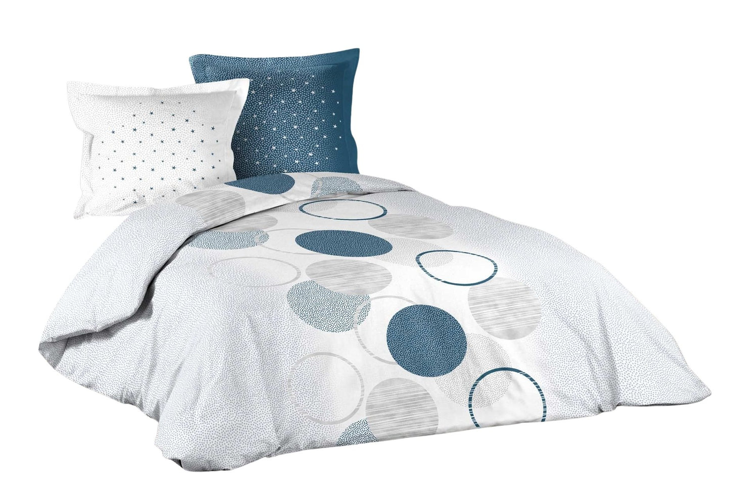 3tlg. Bettwäsche 240x220 Baumwolle Übergröße Bettdecke Kreise Bettbezug blau