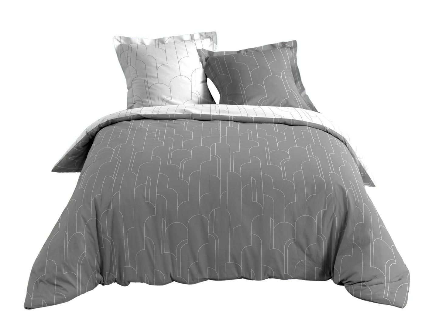 3tlg Wende Bettwäsche 240x220 Baumwolle Bettdecke Übergröße Bett Bezug grau weiß