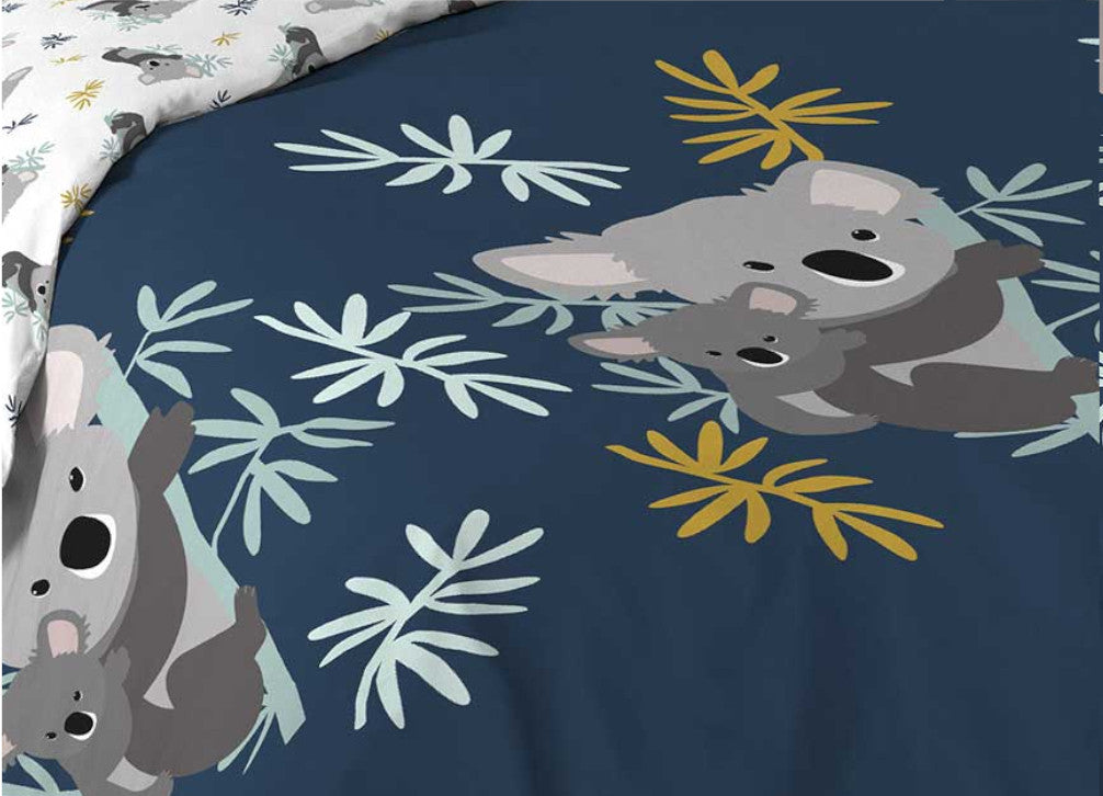 2tlg. Kinder Bettwäsche 140x200cm Koala Baumwolle Bettdecke Bettgarnitur blau
