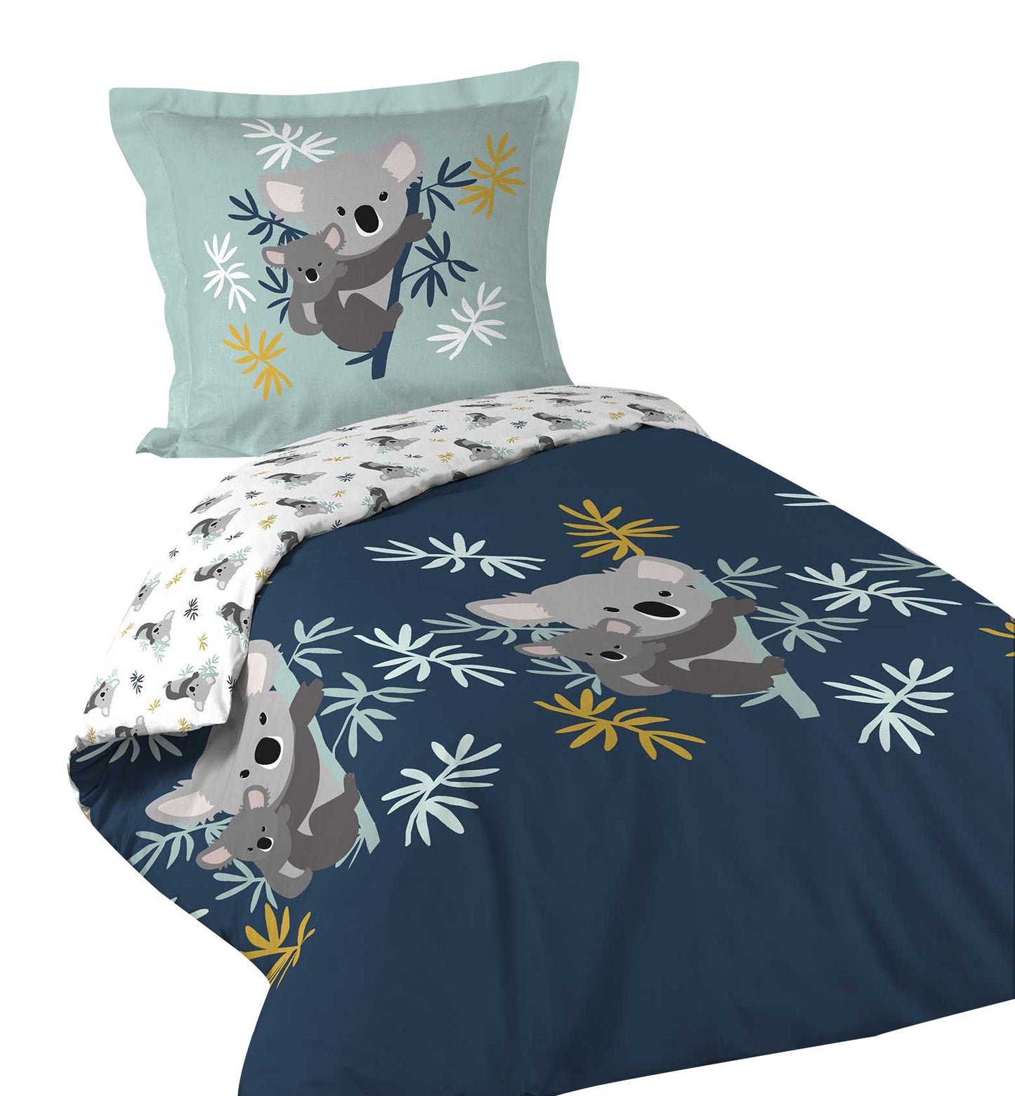 2tlg. Kinder Bettwäsche 140x200cm Koala Baumwolle Bettdecke Bettgarnitur blau
