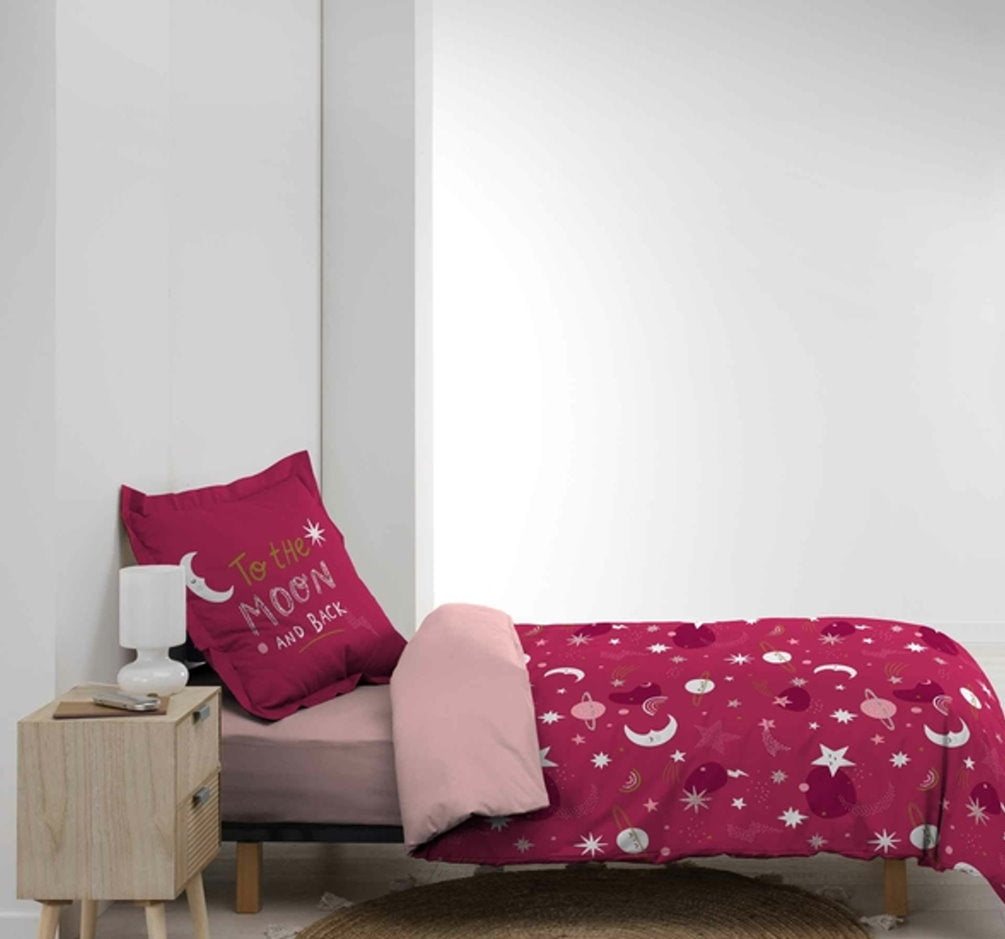 2tlg. Bettwäsche Mond Sterne Planeten Bettbezug Kissenbezug 140x200 Baumwolle