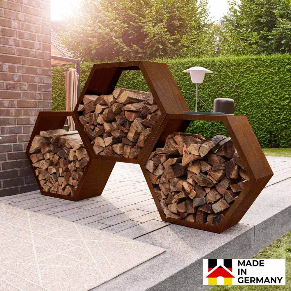 3er Set Holzlege Edelrost Optik Kaminholz Regal Feuerholz Holz Aufbewahrung