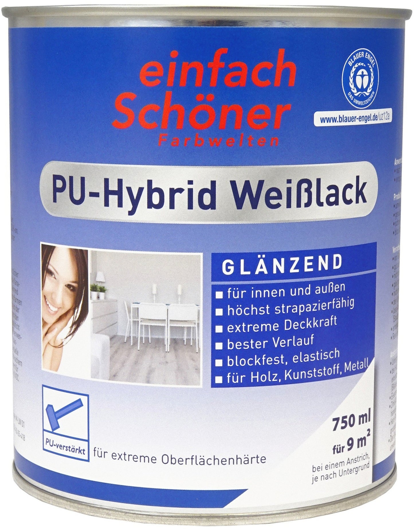 0,75l PU-Hybrid Weißlack glänzend Weiß Lack Holzlack Metalllack Möbellack