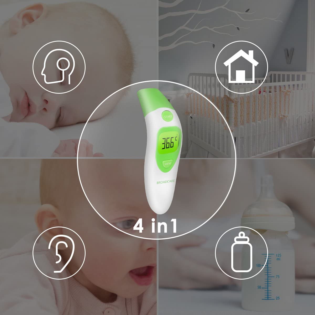 4in1 Infrarot Fieberthermometer Ohr Stirn Thermometer kontaktlos digital LCD