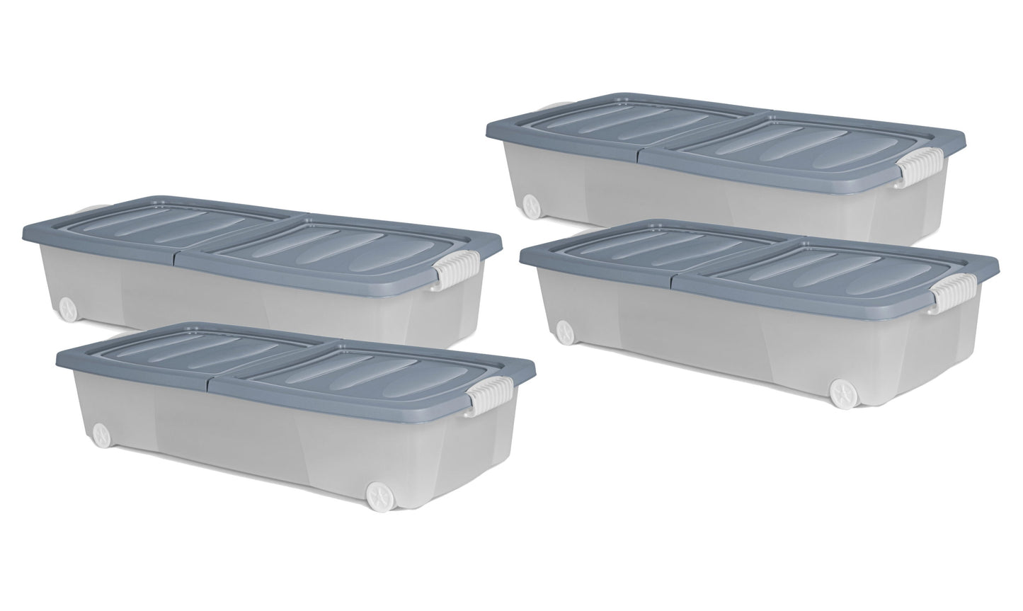 4x XL Unterbett Kommode mit Rollen 80cm Deckel Spielzeug Box Aufbewahrung Kiste