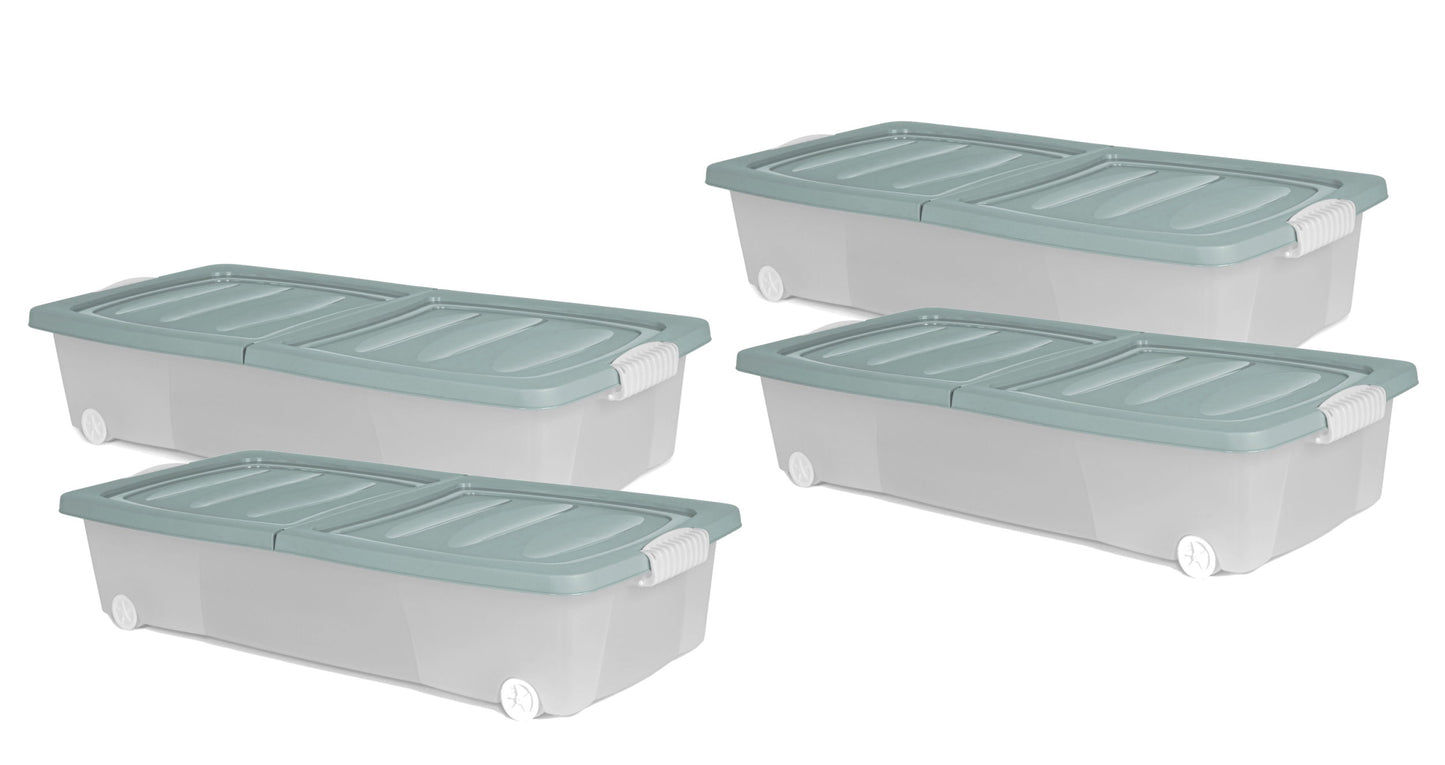 4x XL Unterbett Kommode mit Rollen 80cm Deckel Spielzeug Box Aufbewahrung Kiste