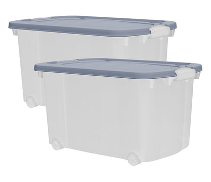 2x Aufbewahrungsbox 45L mit Deckel Kunststoffbox Stapelbox Lager Box Transparent