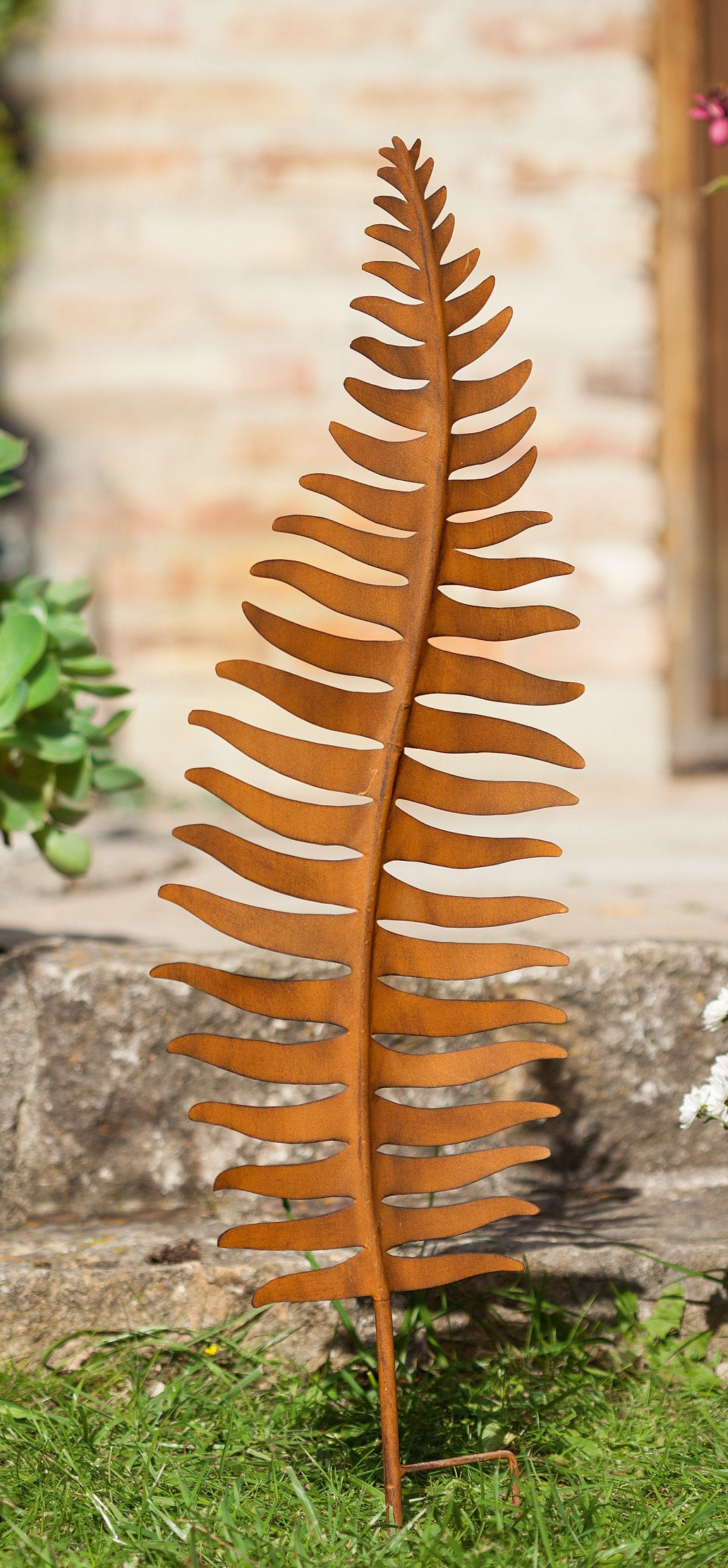 Metall Stecker Farn Blatt Rostoptik Dekoschild Garten Beet Dekoration Deko braun