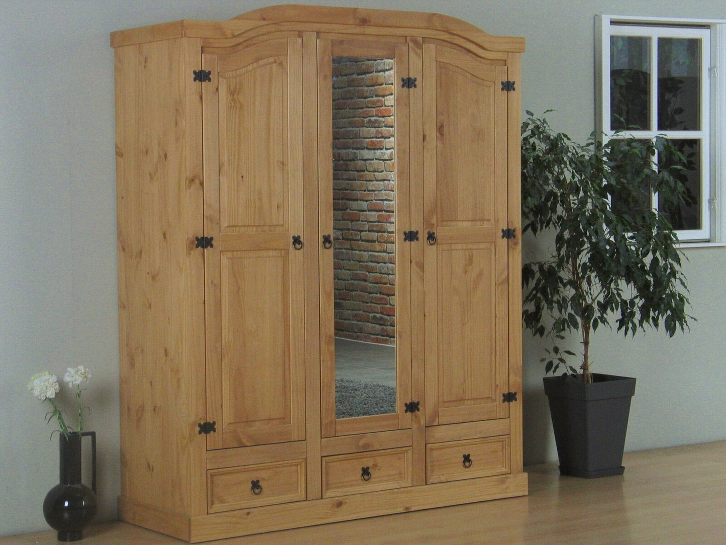 3-türiger Kiefer Kleiderschrank New Mexico natur