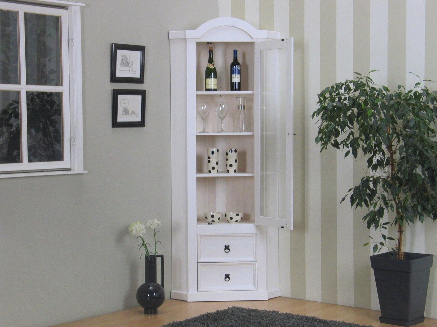 Eckschrank New Mexico Kiefer massiv weiss Mexiko Wohnzimmer Vitrine Schrank