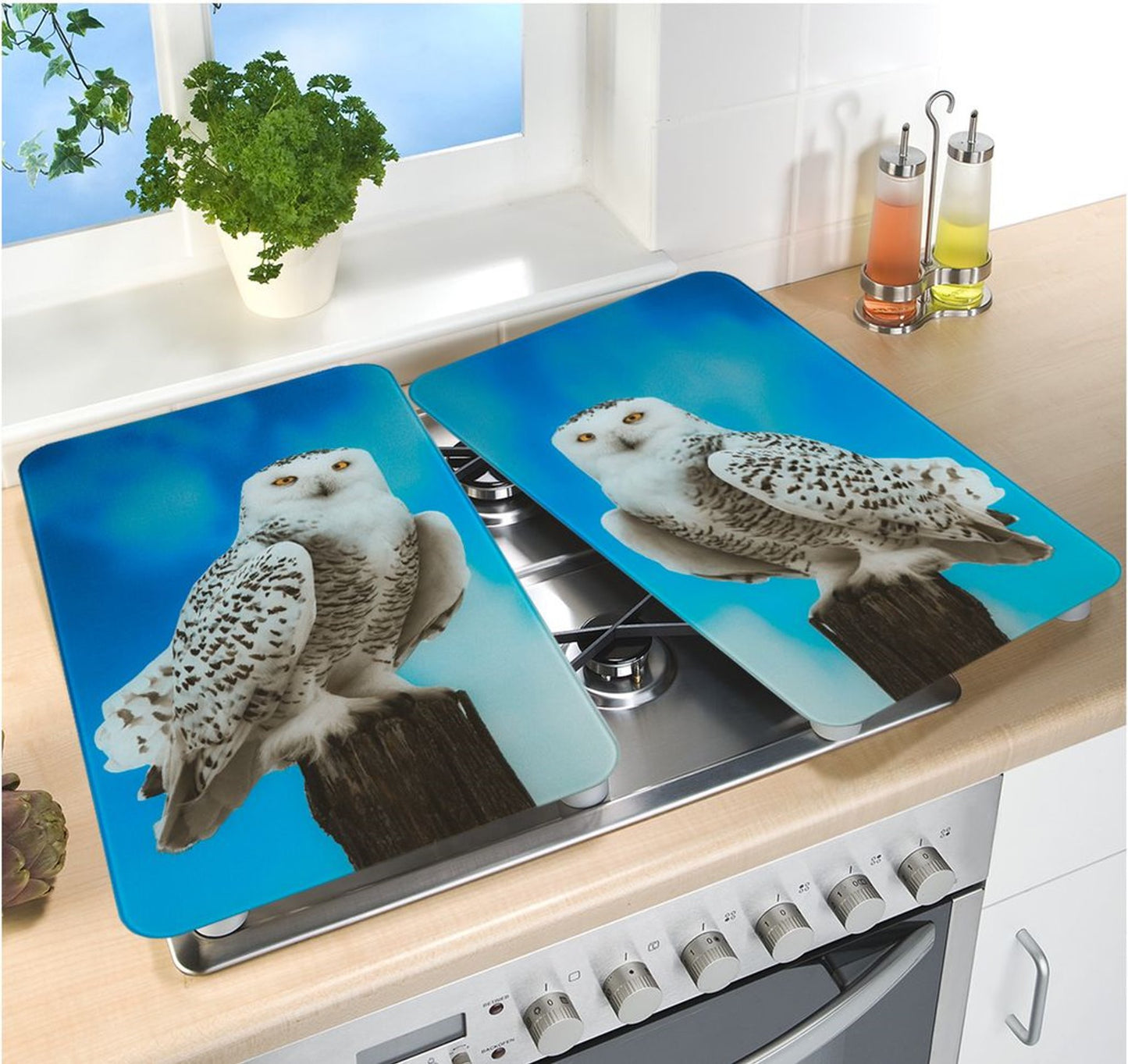 2x Herd Abdeckplatte Eule Glas Schneidebrett Abdeckplatten Herdplatten Abdeckung