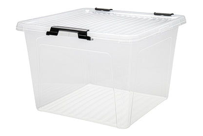 2x Aufbewahrungsbox 26L Deckel Kunststoffbox Stapelbox Lager Regal Transparent