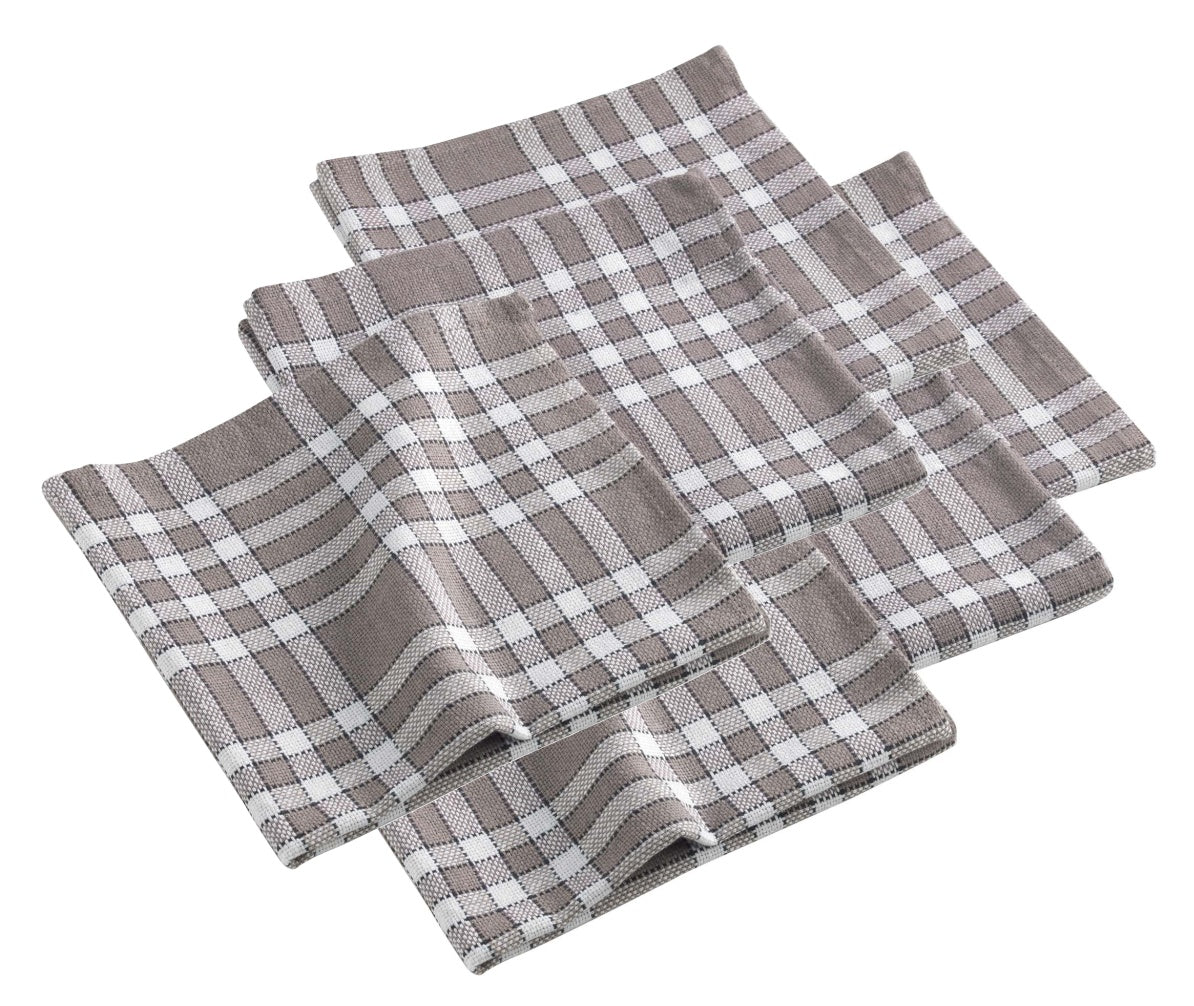 6x Landhaus Stoffservietten Baumwolle 45x45 taupe kariert Stoff Tisch Servietten
