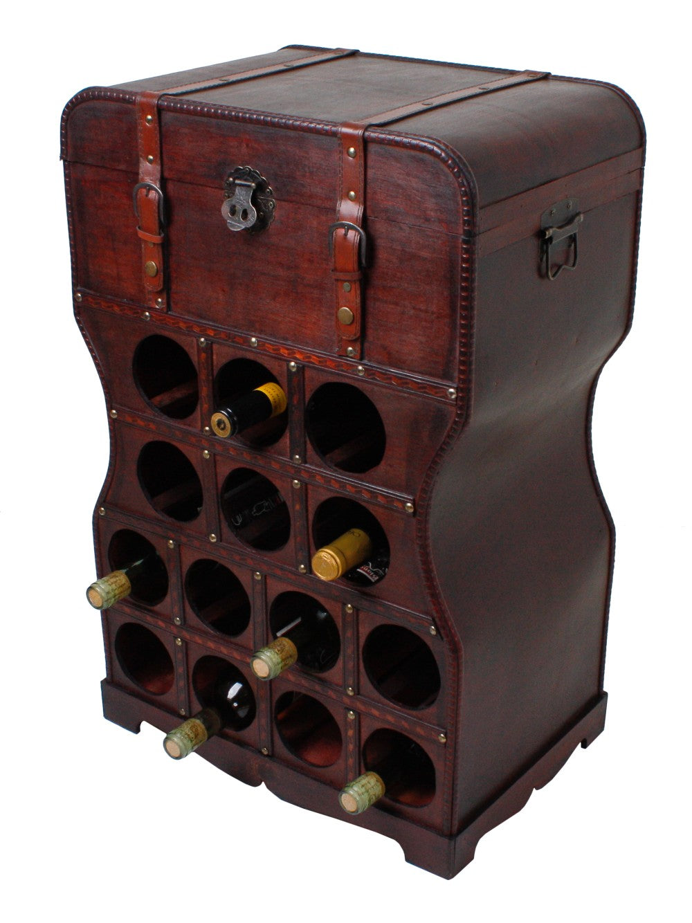 Kolonial Holz Weinregal Flaschenregal Weinfass Regal f. 14 Flaschen Koffer Truhe