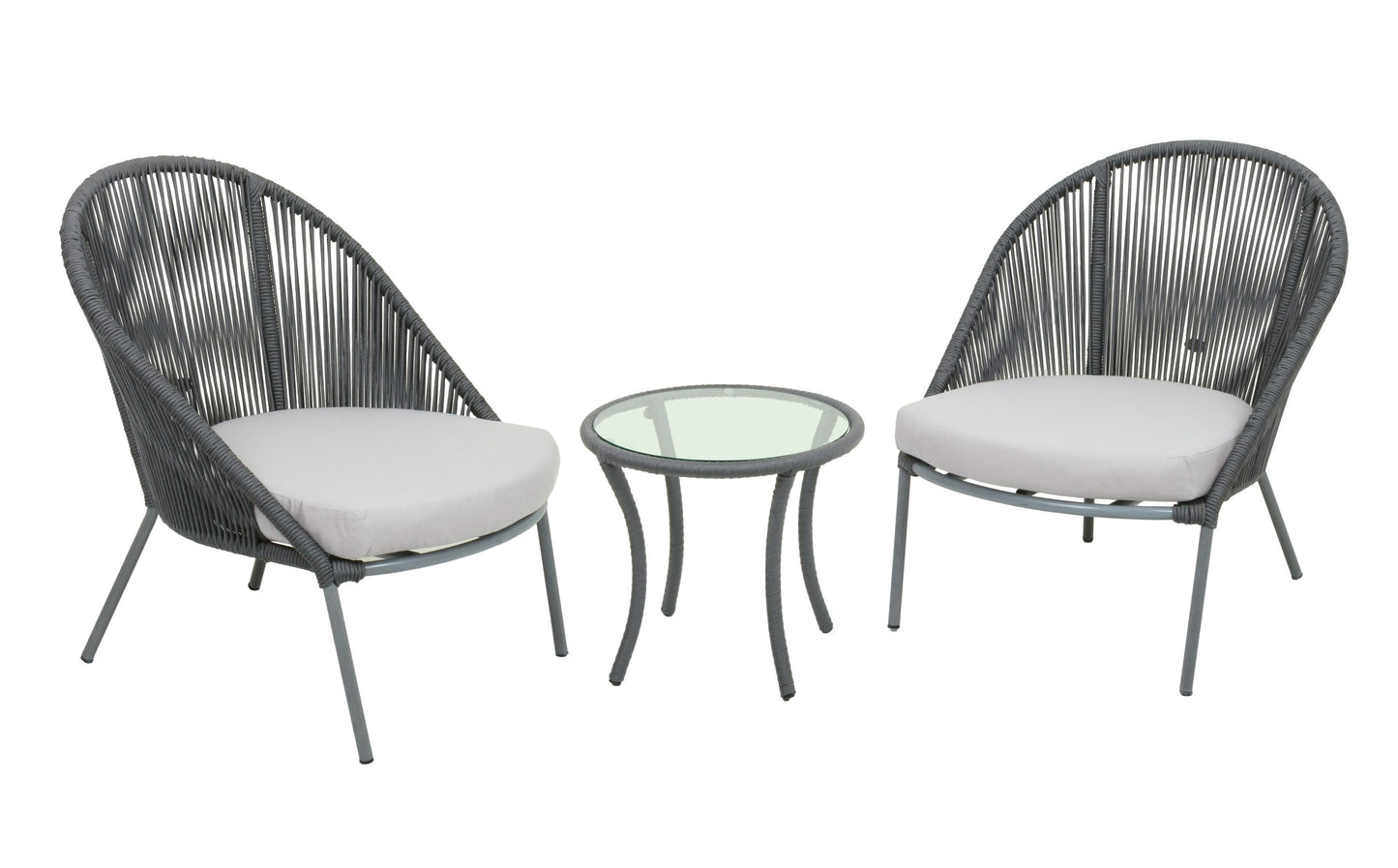 Garten Sitzgruppe 3tlg. + Auflage Essgruppe Gartenset Glas Tisch Sessel Set