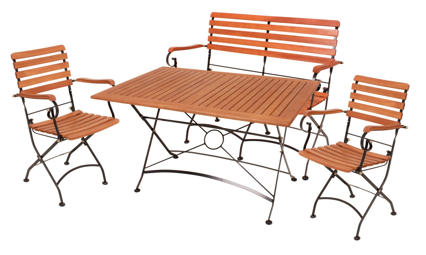 Garden Pleasure Sitzgarnitur WIEN 4.tlg Tisch Klappstuhl Bank Holz Gartenmöbel