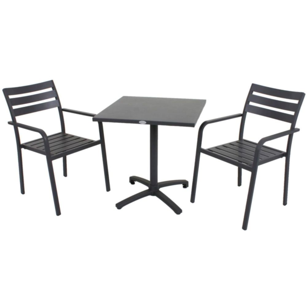 3tlg. Alu Tischgruppe Garten Tisch Stapelstuhl Esstisch Stuhl Sessel Sitzgruppe