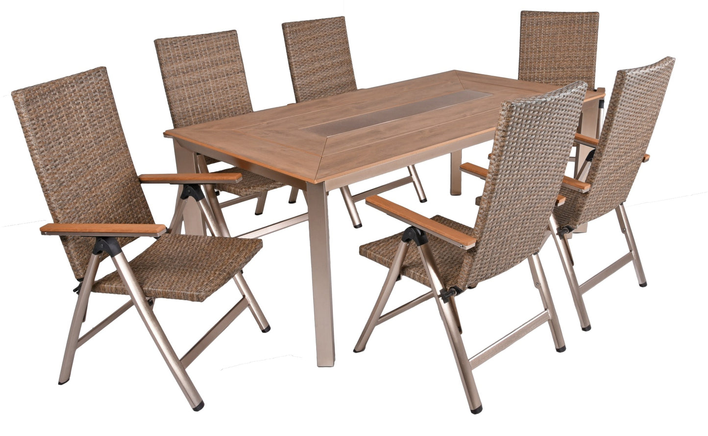 7-tlg. Polyrattan Tischgruppe FLORENCE Tisch Hochlehner Gartenmöbel Sitzgruppe