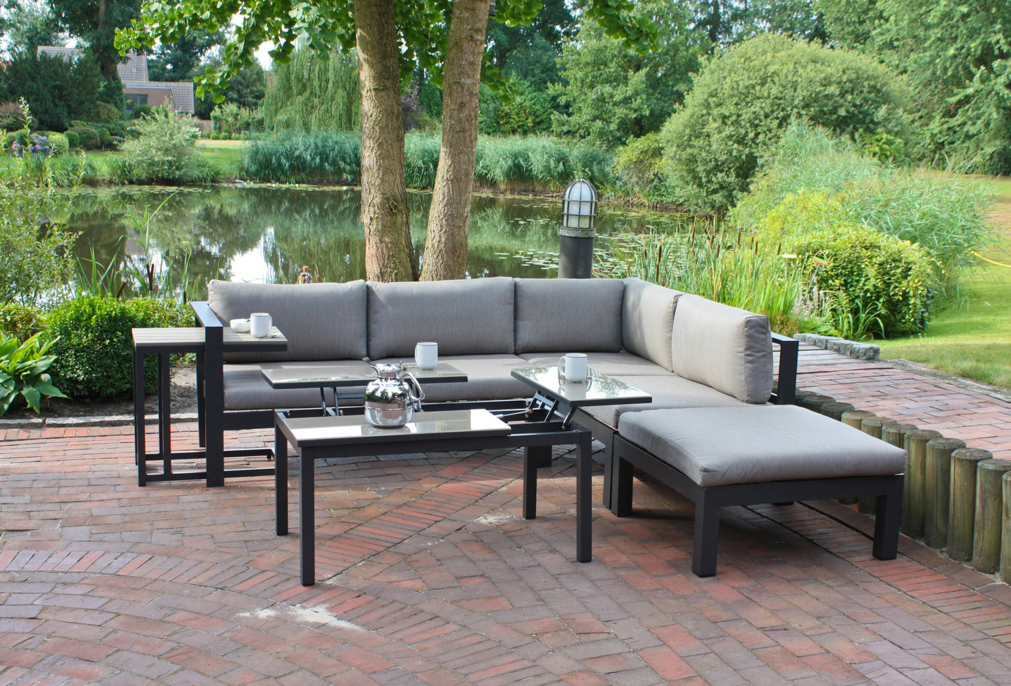 5tlg. Alu Lounge Eckgruppe Garten Sitzgruppe Terrasse Tisch Sofa Couch grau