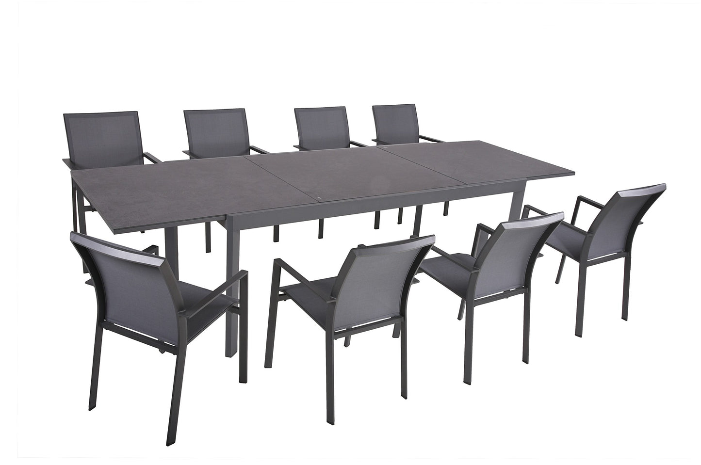 9-tlg Alu Tischgruppe NEREA Set Garten Sitzgruppe Outdoor Grau Metall Kunststoff
