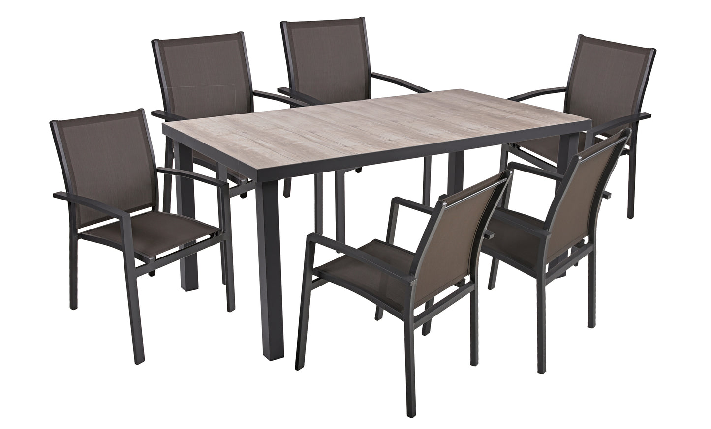 7-tlg. Tischgruppe RANA Set Garten Sitzgruppe Outdoor Grau Metall Polster Möbel