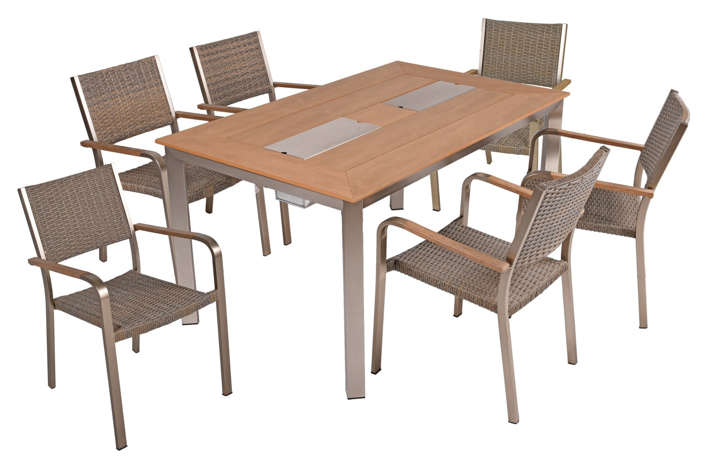 Tischgruppe FLORENCE 7-tlg Garten Sitzgruppe Outdoor Beige Metall Kunststoff