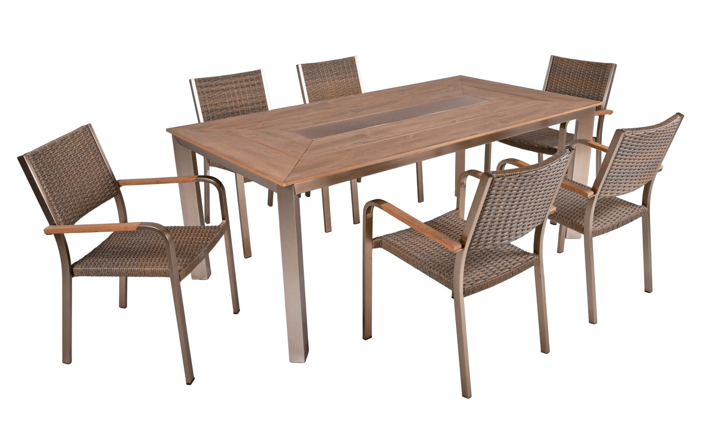 Tischgruppe FLORENCE 7-tlg Garten Sitzgruppe Outdoor Beige Metall Kunststoff