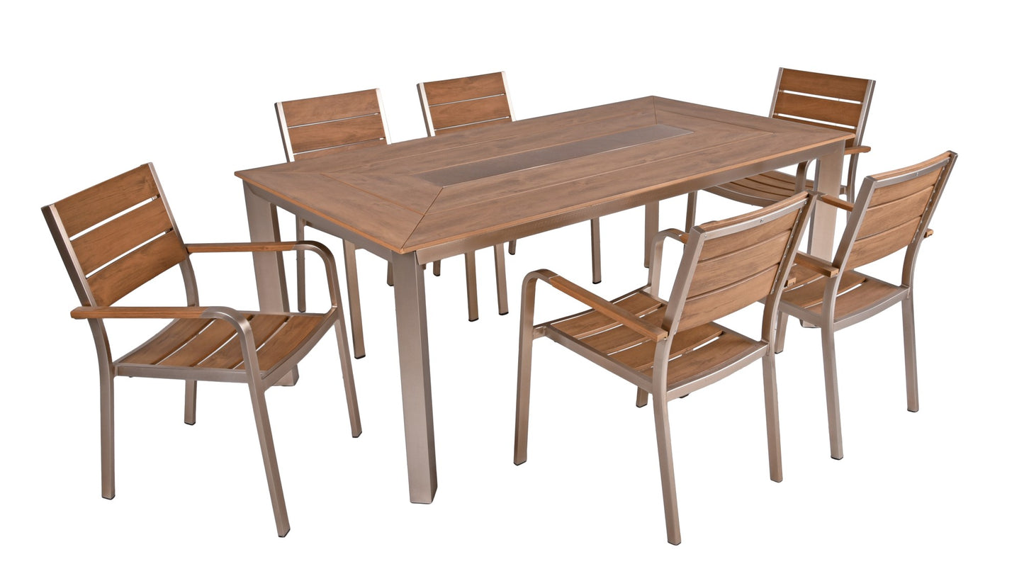 7tlg. Alu Tischgruppe FLORENCE Garten Sitzgruppe Outdoor Beige Metall Kunststoff